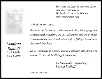 Traueranzeige von Manfred Raßloff von Tageszeitung