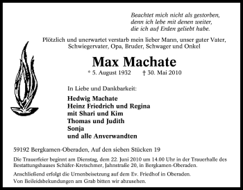 Traueranzeige von Max Machate von Tageszeitung
