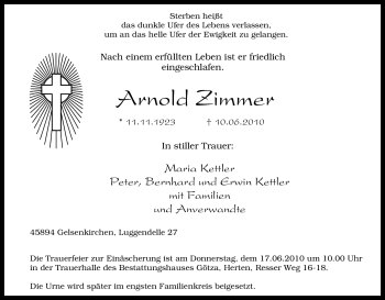Traueranzeige von Arnold Zimmer von Tageszeitung