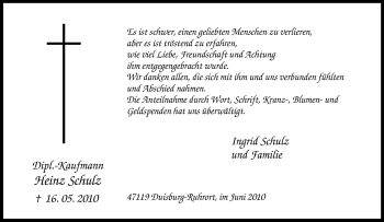 Traueranzeige von Heinz Schulz von Tageszeitung