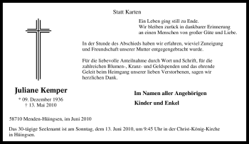 Traueranzeige von Juliane Kemper von Tageszeitung