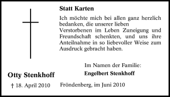 Traueranzeige von Otty Stenkhoff von Tageszeitung