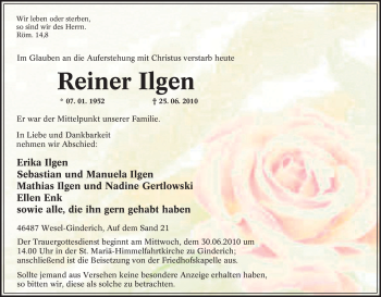 Traueranzeige von Reiner Ilgen von Tageszeitung
