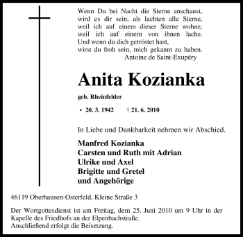 Traueranzeige von Anita Kozianka von Tageszeitung