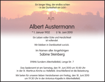 Traueranzeige von Albert Austermann von Tageszeitung