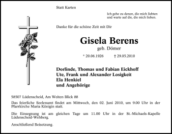 Traueranzeige von Gisela Berens von Tageszeitung