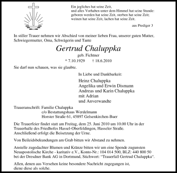 Traueranzeige von Gertrud Chaluppka von Tageszeitung