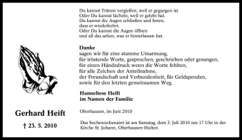 Traueranzeige von Gerhard Heift von Tageszeitung