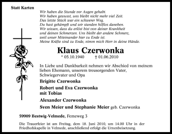 Traueranzeige von Klaus Czerwonka von Tageszeitung