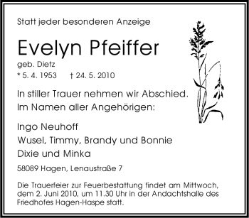 Traueranzeige von Evelyn Pfeiffer von Tageszeitung