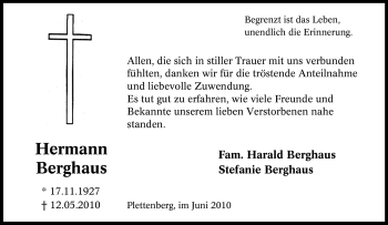 Traueranzeige von Hermann Berghaus von Tageszeitung