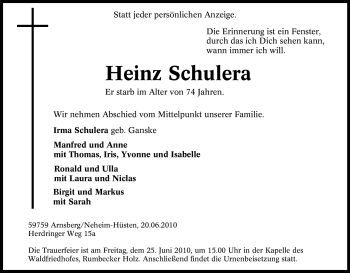 Traueranzeige von Heinz Schulera von Tageszeitung
