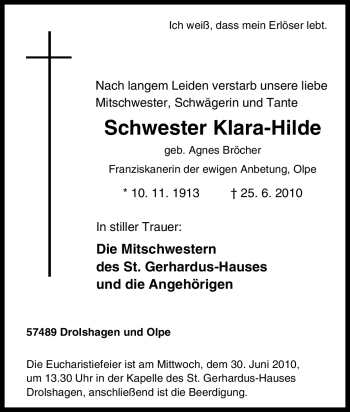 Traueranzeige von Klara-Hilde Unbekannt von Tageszeitung