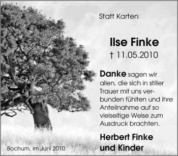 Traueranzeige von Ilse Finke von Tageszeitung