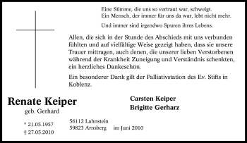 Traueranzeige von Renate Keiper von Tageszeitung