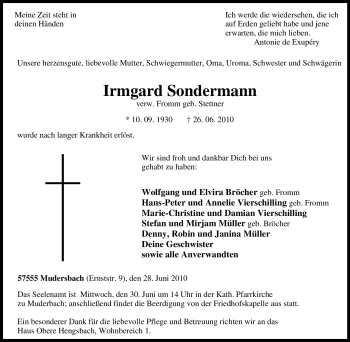 Traueranzeige von Irmgard Sondermann von Tageszeitung