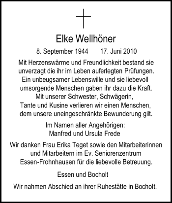 Traueranzeige von Elke Wellhöner von Tageszeitung