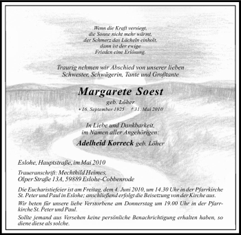 Traueranzeige von Margarete Soest von Tageszeitung