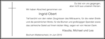 Traueranzeige von Ingrid Obert von Tageszeitung