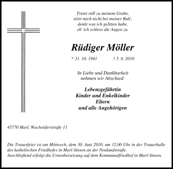 Traueranzeige von Rüdiger Möller von Tageszeitung