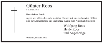 Traueranzeige von Günter Roos von Tageszeitung