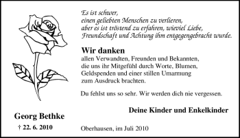 Traueranzeige von Georg Bethke von Tageszeitung