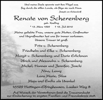 Traueranzeige von Renate von Scherenberg von Tageszeitung