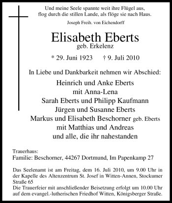 Traueranzeige von Elisabeth Eberts von Tageszeitung