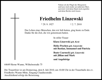 Traueranzeige von Friedhelm Linzewski von Tageszeitung