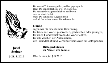 Traueranzeige von Josef Steiner von Tageszeitung