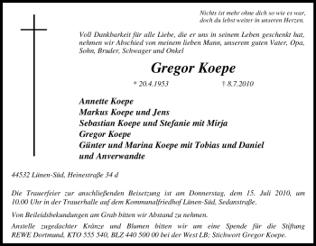 Traueranzeige von Gregor Koepe von Tageszeitung
