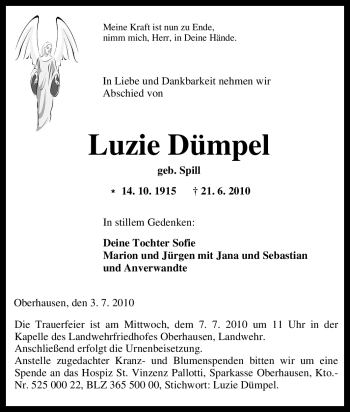 Traueranzeige von Luzie Dümpel von Tageszeitung
