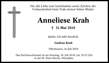 Traueranzeige von Anneliese Krah von Tageszeitung