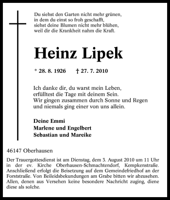 Traueranzeige von Heinz Lipek von Tageszeitung
