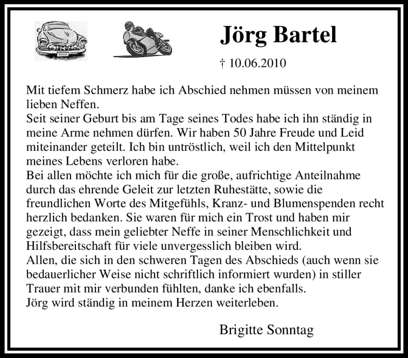  Traueranzeige für Jörg Bartel vom 03.07.2010 aus Tageszeitung