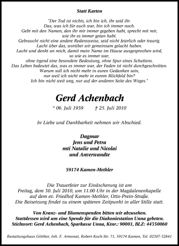 Traueranzeige von Gerd Achenbach von Tageszeitung