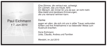 Traueranzeige von Paul Eichmann von Tageszeitung