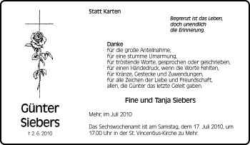 Traueranzeige von Günter Siebers von Tageszeitung