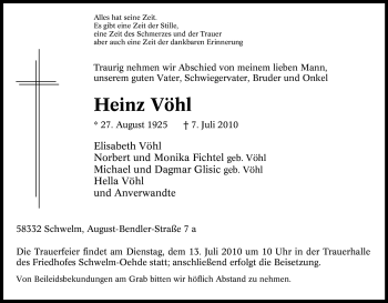 Traueranzeige von Heinz Vöhl von Tageszeitung