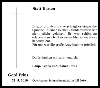 Traueranzeige von Gerd Prinz von Tageszeitung