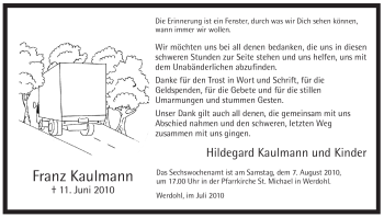 Traueranzeige von Franz Kaulmann von Tageszeitung