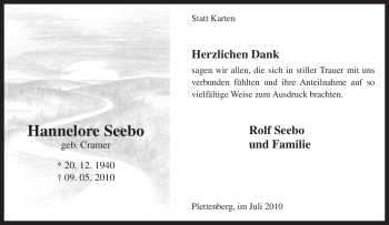 Traueranzeige von Hannelore Seebo von Tageszeitung