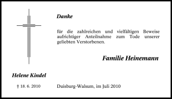 Traueranzeige von Helene Kindel von Tageszeitung