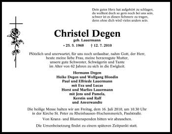 Traueranzeige von Christel Degen von Tageszeitung