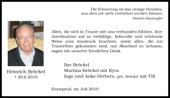Traueranzeige von Heinrich Bröckel von Tageszeitung