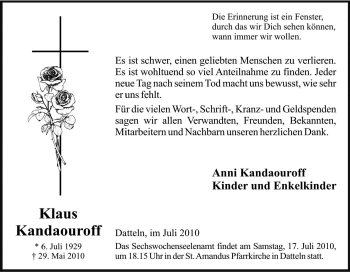 Traueranzeige von klaus Kandaouroff von Tageszeitung