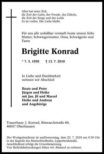 Traueranzeige von Brigitte Konrad von Tageszeitung
