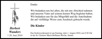 Traueranzeige von Herbert Wanders von Tageszeitung