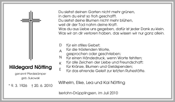 Traueranzeige von Hildegard Nötting von Tageszeitung
