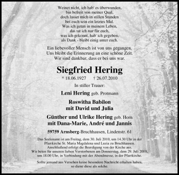 Traueranzeige von Siegfried Hering von Tageszeitung